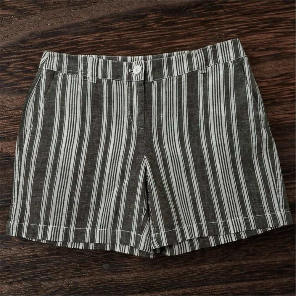 LOFT tan and White shorts with Tailored Pinstripe Design Coastal Beachy Summer